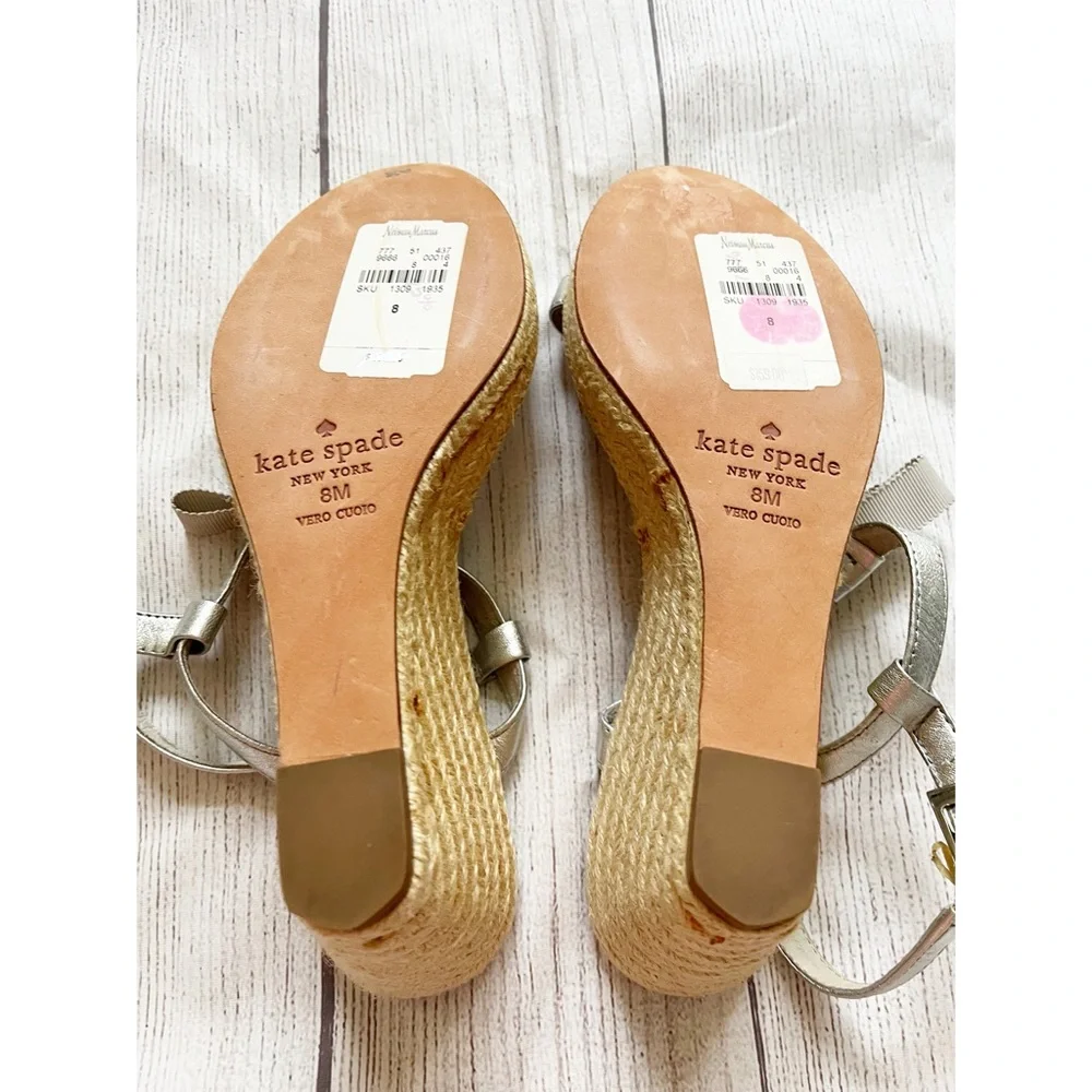 Kate Spade silver chain espadrille wedge heel sandals 8